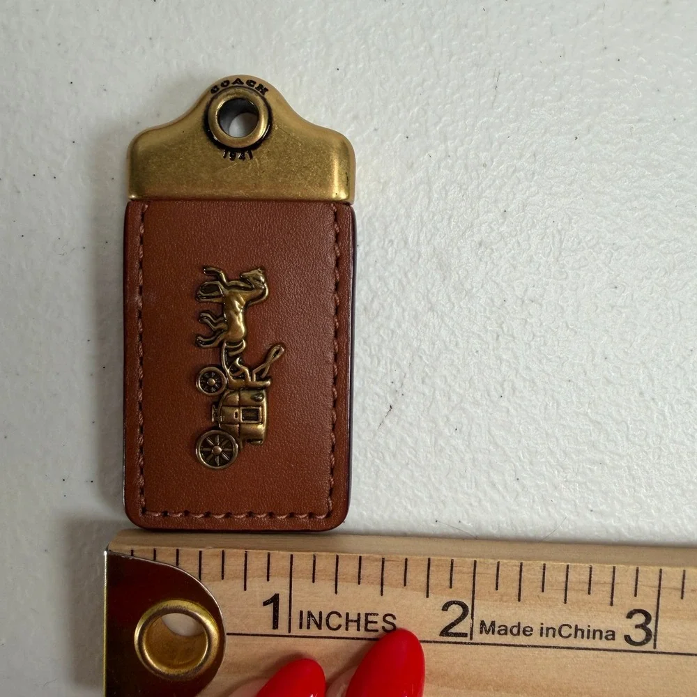 Coach 2.5 inch Bag Charm Fob Hangtag 1941 Horse and Carriage Brass Leather Brown